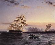 James Edward Buttersworth A U.S Frigate attacking a French Privateer china oil painting reproduction